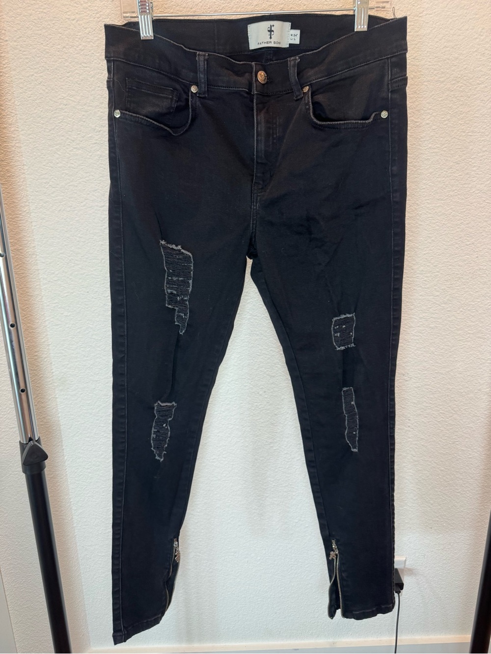 Father Sons Black Distressed Skinny Jeans Ankle Zip Men’s 34xL Stretch Denim